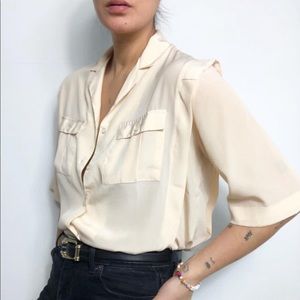 Vintage poly cream minimalist blouse